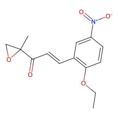(E)-3-(2-ethoxy-5-nitrophenyl)-1-(2-methyloxiran-2-yl)prop-2-en-1-one structure