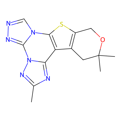 2,12,12-trimethyl-12,13-dihydro-10H-pyrano[4',3':4,5]thieno[3,2-e]bis([1,2,4]triazolo)[4,3-a:1',5'-c]pyrimidine structure
