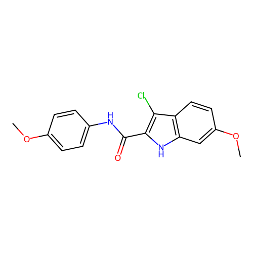 3-chloro-6-methoxy-N-(4-methoxyphenyl)-1H-indole-2-carboxamide structure