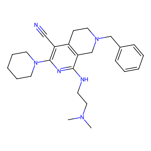 7-benzyl-1-((2-(dimethylamino)ethyl)amino)-3-(piperidin-1-yl)-5,6,7,8-tetrahydro-2,7-naphthyridine-4-carbonitrile structure