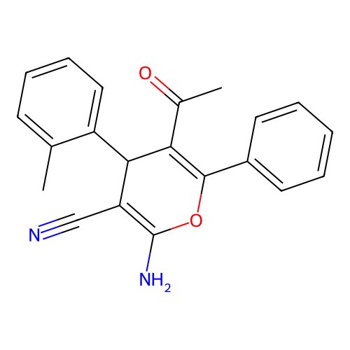 5-acetyl-2-amino-4-(2-methylphenyl)-6-phenyl-4H-pyran-3-carbonitrile structure