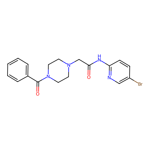 2-(4-benzoylpiperazin-1-yl)-N-(5-bromopyridin-2-yl)acetamide structure