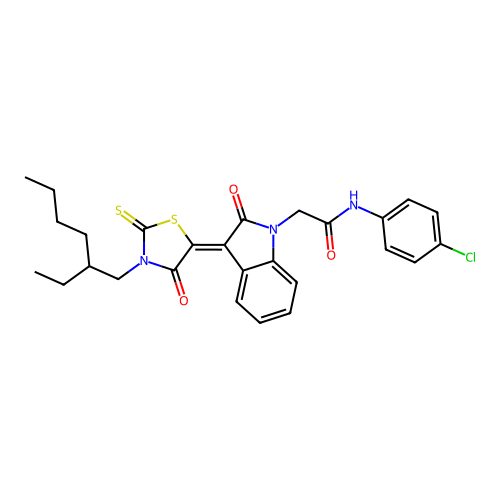 N-(4-chlorophenyl)-2-{(3Z)-3-[3-(2-ethylhexyl)-4-oxo-2-thioxo-1,3-thiazolidin-5-ylidene]-2-oxo-2,3-dihydro-1H-indol-1-yl}acetamide structure
