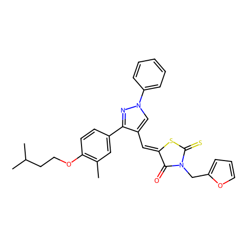 (5Z)-3-(2-FURYLMETHYL)-5-({3-[4-(ISOPENTYLOXY)-3-METHYLPHENYL]-1-PHENYL-1H-PYRAZOL-4-YL}METHYLENE)-2-THIOXO-1,3-THIAZOLIDIN-4-ONE structure