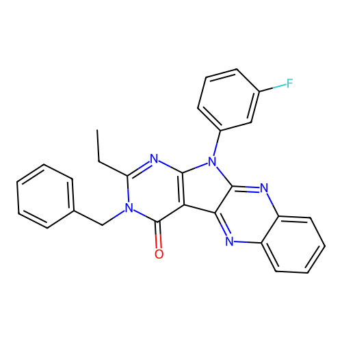 3-benzyl-2-ethyl-11-(3-fluorophenyl)-3,11-dihydro-4H-pyrimido[5',4':4,5]pyrrolo[2,3-b]quinoxalin-4-one structure