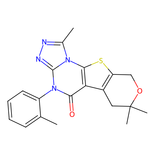 1,7,7-trimethyl-4-(2-methylphenyl)-6,9-dihydro-7H-pyrano[4',3':4,5]thieno[3,2-e][1,2,4]triazolo[4,3-a]pyrimidin-5(4H)-one structure