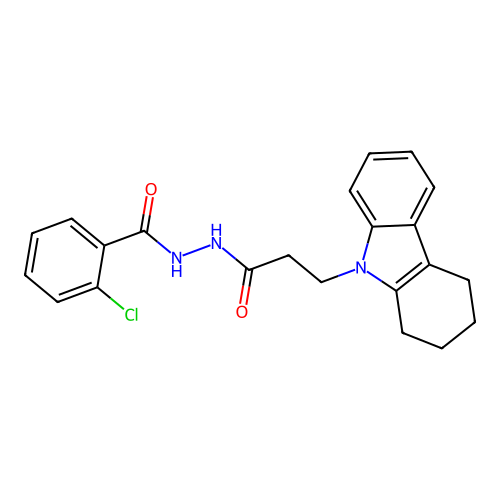 2-chloro-N'-[3-(1,2,3,4-tetrahydro-9H-carbazol-9-yl)propanoyl]benzohydrazide structure