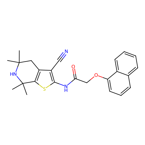 N-(3-Cyano-5,5,7,7-tetramethyl-4,5,6,7-tetrahydro-thieno[2,3-c]pyridin-2-yl)-2-(naphthalen-1-yloxy)-acet amide structure