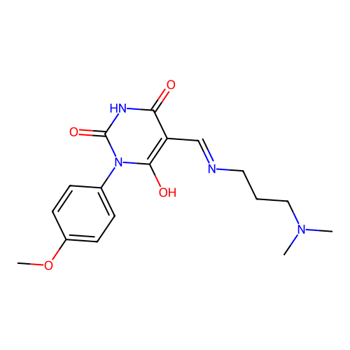(E)-5-(((3-(dimethylamino)propyl)amino)methylene)-1-(4-methoxyphenyl)pyrimidine-2,4,6(1H,3H,5H)-trione structure
