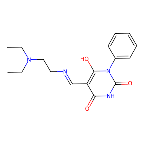 (Z)-5-(((2-(diethylamino)ethyl)amino)methylene)-1-phenylpyrimidine-2,4,6(1H,3H,5H)-trione structure
