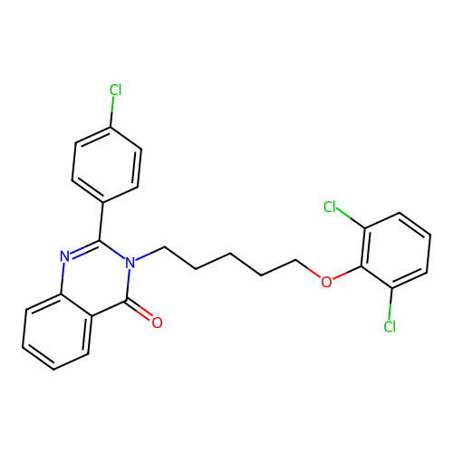 2-(4-chlorophenyl)-3-(5-(2,6-dichlorophenoxy)pentyl)quinazolin-4(3H)-one structure