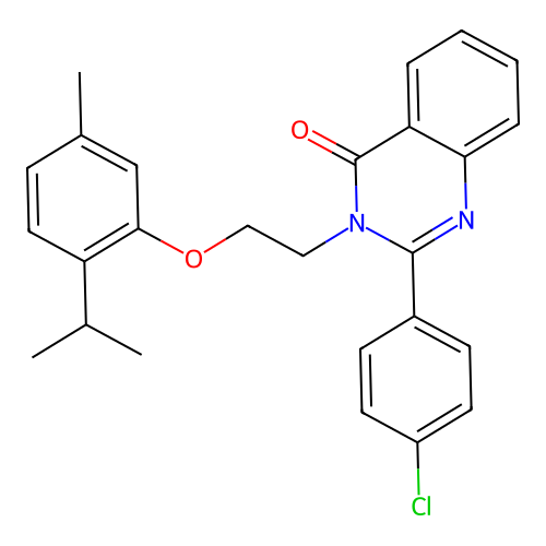 2-(4-chlorophenyl)-3-(2-(2-isopropyl-5-methylphenoxy)ethyl)quinazolin-4(3H)-one structure