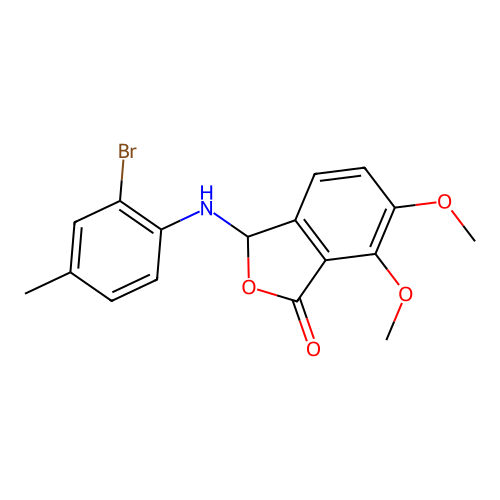 3-[(2-bromo-4-methylphenyl)amino]-6,7-dimethoxy-2-benzofuran-1(3H)-one structure