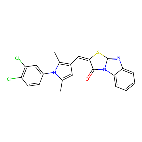 (2E)-2-[[1-(3,4-dichlorophenyl)-2,5-dimethylpyrrol-3-yl]methylidene]-[1,3]thiazolo[3,2-a]benzimidazol-1-one structure