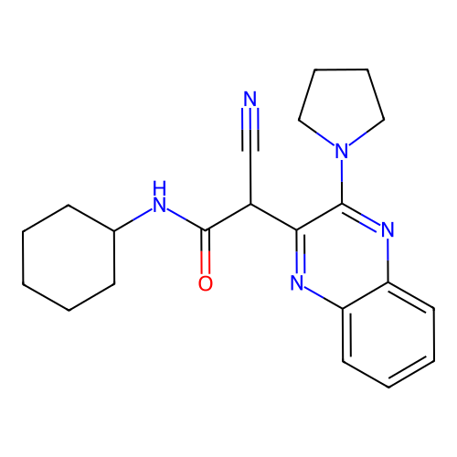 2-cyano-N-cyclohexyl-2-[3-(pyrrolidin-1-yl)quinoxalin-2-yl]acetamide structure