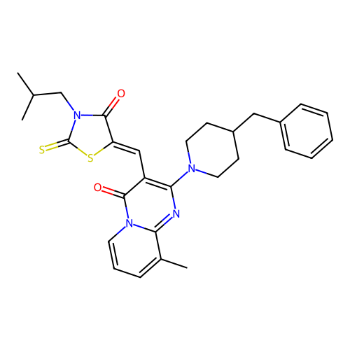 2-(4-benzylpiperidin-1-yl)-9-methyl-3-{(Z)-[3-(2-methylpropyl)-4-oxo-2-thioxo-1,3-thiazolidin-5-ylidene]methyl}-4H-pyrido[1,2-a]pyrimidin-4-one structure