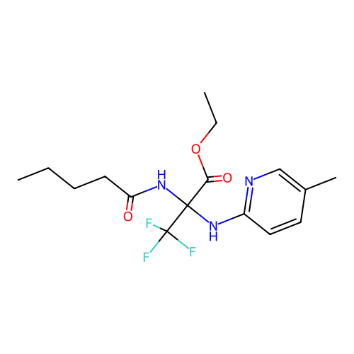 ethyl 3,3,3-trifluoro-2-[(5-methylpyridin-2-yl)amino]-N-pentanoylalaninate structure