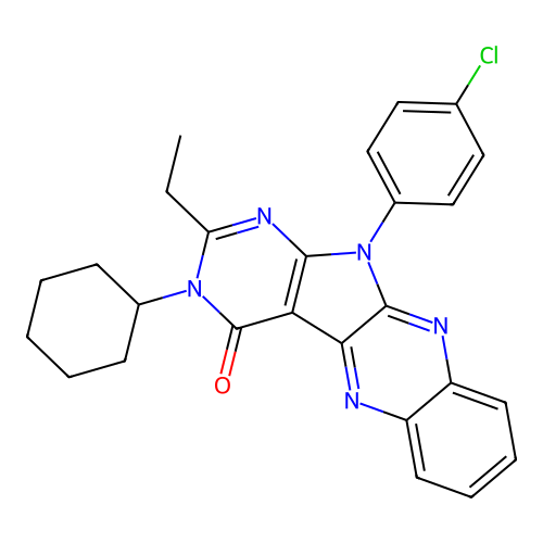 11-(4-chlorophenyl)-3-cyclohexyl-2-ethyl-3,11-dihydro-4H-pyrimido[5',4':4,5]pyrrolo[2,3-b]quinoxalin-4-one structure