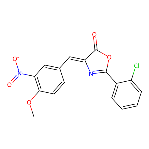 (Z)-2-(2-chlorophenyl)-4-(4-methoxy-3-nitrobenzylidene)oxazol-5(4H)-one structure