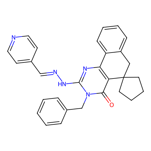 (2E)-3-benzyl-2-[(2E)-(pyridin-4-ylmethylidene)hydrazinylidene]-2,3-dihydro-1H-spiro[benzo[h]quinazoline-5,1'-cyclopentan]-4(6H)-one structure