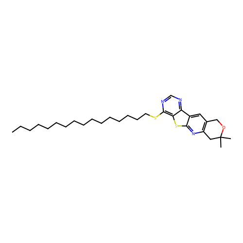 4-(hexadecylsulfanyl)-8,8-dimethyl-7,10-dihydro-8H-pyrano[3'',4'':5',6']pyrido[3',2':4,5]thieno[3,2-d]pyrimidine structure