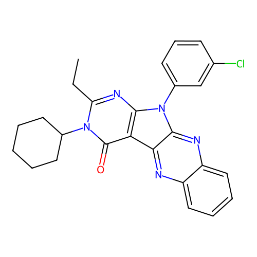 11-(3-chlorophenyl)-3-cyclohexyl-2-ethyl-3,11-dihydro-4H-pyrimido[5',4':4,5]pyrrolo[2,3-b]quinoxalin-4-one structure