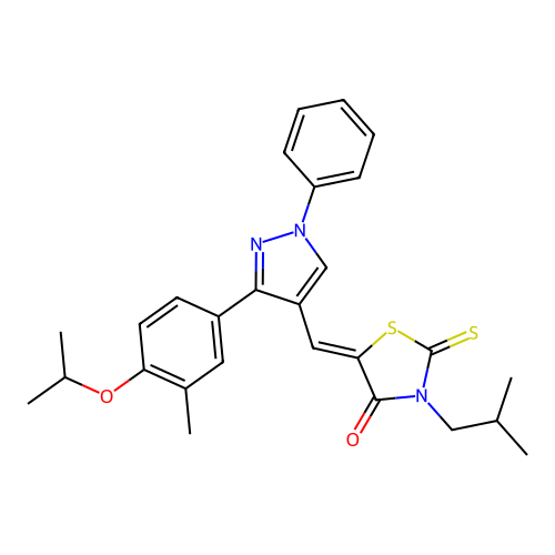 (Z)-3-isobutyl-5-((3-(4-isopropoxy-3-methylphenyl)-1-phenyl-1H-pyrazol-4-yl)methylene)-2-thioxothiazolidin-4-one structure