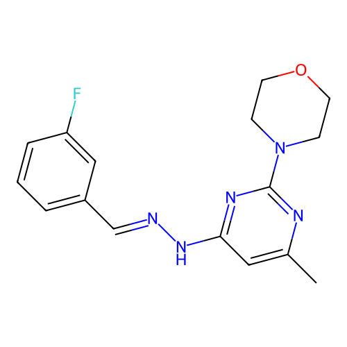 4-{4-[(2E)-2-(3-fluorobenzylidene)hydrazinyl]-6-methylpyrimidin-2-yl}morpholine structure