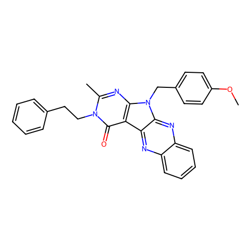 11-(4-methoxybenzyl)-2-methyl-3-(2-phenylethyl)-3,11-dihydro-4H-pyrimido[5',4':4,5]pyrrolo[2,3-b]quinoxalin-4-one structure