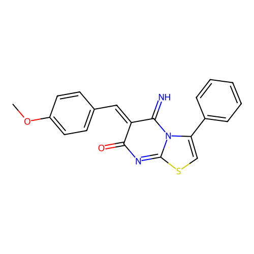 (Z)-5-imino-6-(4-methoxybenzylidene)-3-phenyl-5H-thiazolo[3,2-a]pyrimidin-7(6H)-one structure