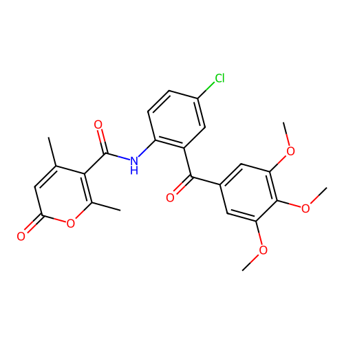 N-(4-chloro-2-(3,4,5-trimethoxybenzoyl)phenyl)-4,6-dimethyl-2-oxo-2H-pyran-5-carboxamide structure