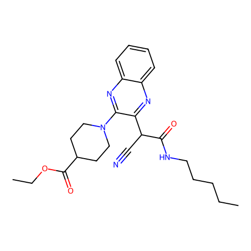 ethyl 1-(3-(1-cyano-2-oxo-2-(pentylamino)ethyl)quinoxalin-2-yl)piperidine-4-carboxylate structure