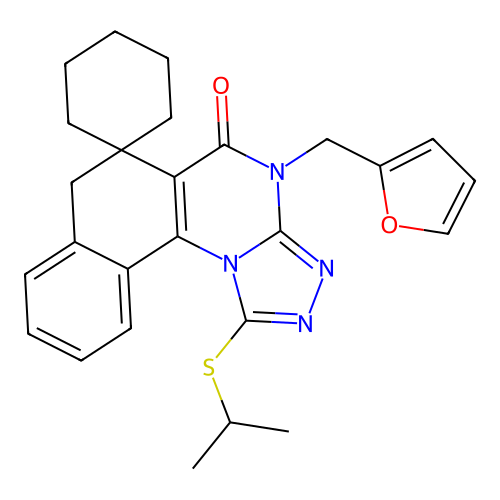 4-(furan-2-ylmethyl)-1-(isopropylthio)-4H-spiro[benzo[h][1,2,4]triazolo[4,3-a]quinazoline-6,1'-cyclohexan]-5(7H)-one structure