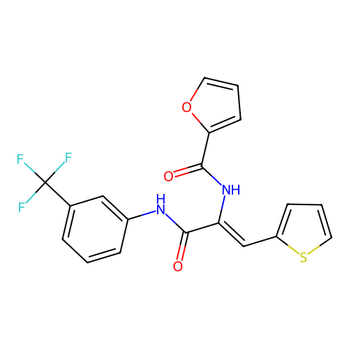(Z)-N-(3-oxo-1-(thiophen-2-yl)-3-((3-(trifluoromethyl)phenyl)amino)prop-1-en-2-yl)furan-2-carboxamide structure