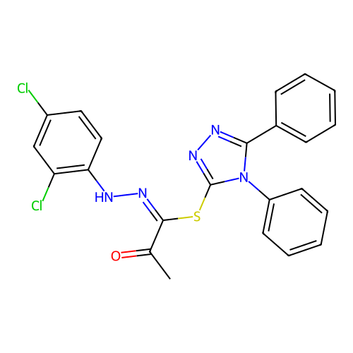 (4,5-diphenyl-1,2,4-triazol-3-yl) (1E)-N-(2,4-dichloroanilino)-2-oxopropanimidothioate structure