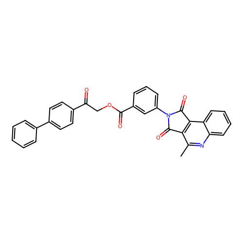 [2-oxo-2-(4-phenylphenyl)ethyl] 3-(4-methyl-1,3-dioxopyrrolo[3,4-c]quinolin-2-yl)benzoate structure
