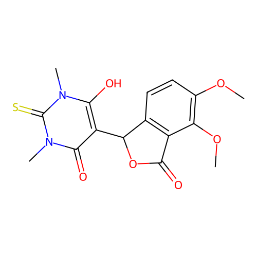 5-(4,5-dimethoxy-3-oxo-1,3-dihydroisobenzofuran-1-yl)-6-hydroxy-1,3-dimethyl-2-thioxo-2,3-dihydropyrimidin-4(1H)-one structure