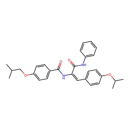 (E)-4-isobutoxy-N-(1-(4-isopropoxyphenyl)-3-oxo-3-(phenylamino)prop-1-en-2-yl)benzamide structure