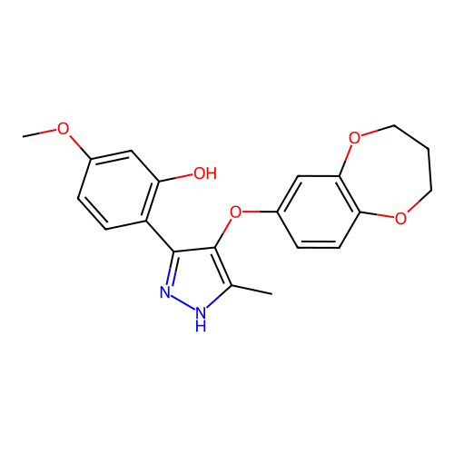 (6E)-6-[4-(3,4-dihydro-2H-1,5-benzodioxepin-7-yloxy)-5-methyl-1,2-dihydropyrazol-3-ylidene]-3-methoxycyclohexa-2,4-dien-1-one structure