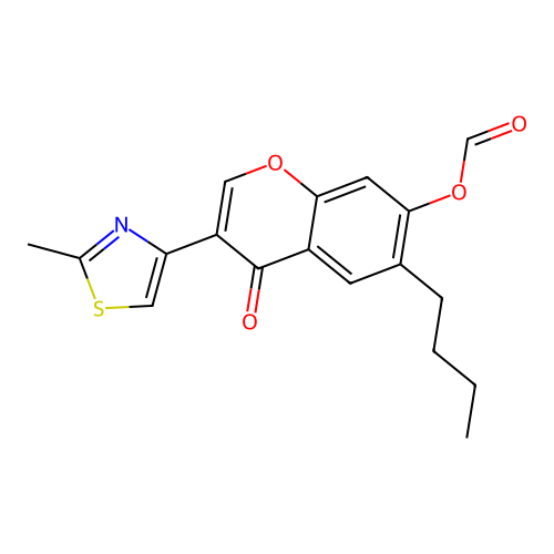 6-butyl-3-(2-methylthiazol-4-yl)-4-oxo-4H-chromen-7-yl formate structure