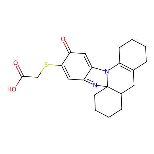 2-((2-oxo-6,7,8,9,9a,10,11,12,13,14-decahydro-2H-benzo[4,5]imidazo[2,1-e]acridin-3-yl)thio)acetic acid structure