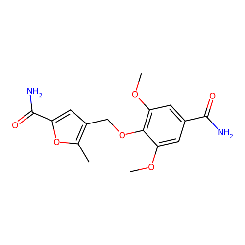 4-[(4-Carbamoyl-2,6-dimethoxyphenoxy)methyl]-5-methylfuran-2-carboxamide structure
