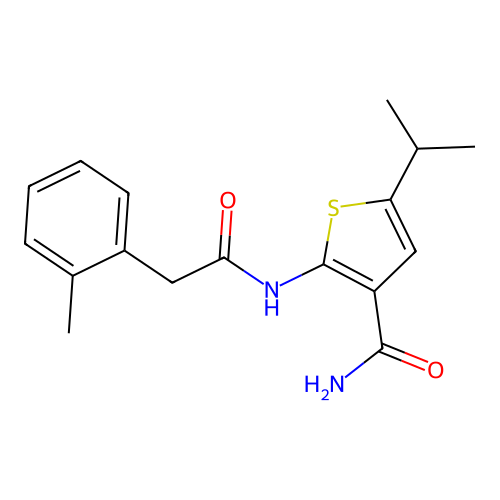 2-[[2-(2-Methylphenyl)acetyl]amino]-5-propan-2-ylthiophene-3-carboxamide structure