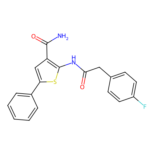 2-[2-(4-Fluorophenyl)acetamido]-5-phenylthiophene-3-carboxamide structure