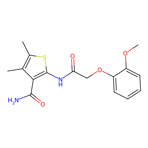 2-{[(2-Methoxyphenoxy)acetyl]amino}-4,5-dimethyl-3-thiophenecarboxamide structure