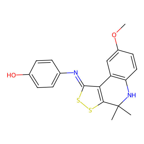 4-[(8-methoxy-4,4-dimethyl-5H-dithiolo[3,4-c]quinolin-1-ylidene)amino]phenol structure