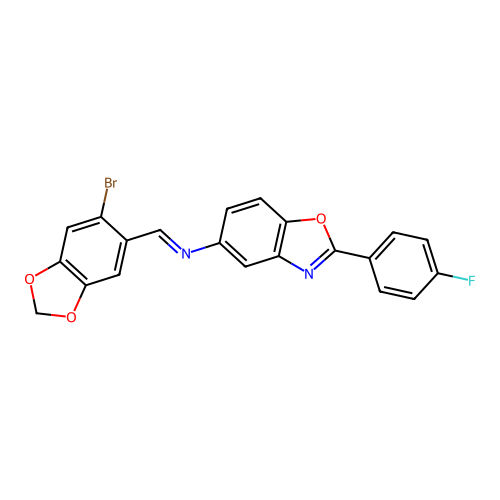 1-(6-bromo-1,3-benzodioxol-5-yl)-N-[2-(4-fluorophenyl)-1,3-benzoxazol-5-yl]methanimine structure