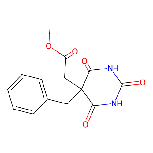 Methyl (5-benzyl-2,4,6-trioxohexahydropyrimidin-5-yl)acetate structure