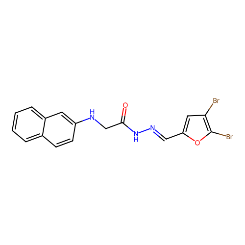 N'-[(E)-(4,5-dibromofuran-2-yl)methylidene]-2-(naphthalen-2-ylamino)acetohydrazide (non-preferred name) structure