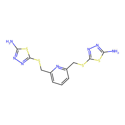 5,5'-[Pyridine-2,6-diylbis(methanediylsulfanediyl)]bis(1,3,4-thiadiazol-2-amine) structure